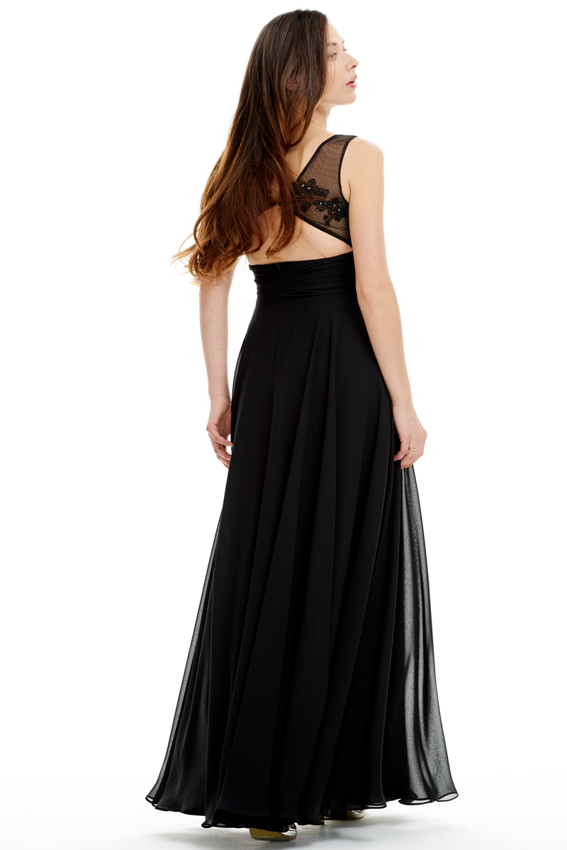 A-Line V-Neck Floor Length Pleated Chiffon Prom Dress With Beading Flower